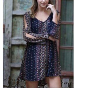 Angie Boho Long-Sleeve Dress with Cold-Shoulder Cutouts Size Small NWT